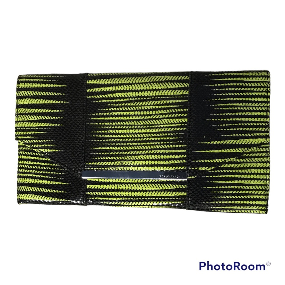 BCBGMaxAzria Black and Green Neon Adela Clutch